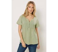 M&Co Sage Green Short Sleeve Cotton Henley Top - Women's
