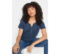 M&Co Womens Navy Blue Cotton Short Sleeve Henley Top - Women's