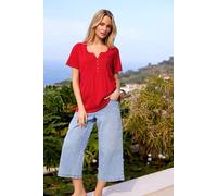 M&Co Women's Short Sleeve Henley Top in Red | Size: 16 M&Co Red 16