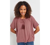 M&Co Women's Short Sleeve Tie Neck Blouse in Pink | Size: 16 M&Co Pink 16