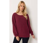 M&Co Women's Slash Neck Ribbed Jumper in Burgundy | Size: 14-16 M&Co Burgundy 14-16