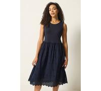 M&Co Women's Sleeveless Broderie Cotton Midi Dress in Dark Navy | Size: 10