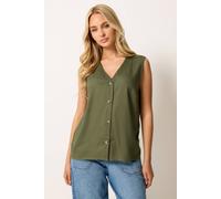M&Co Women's Sleeveless Button Through Top in Olive | Size: 18 M&Co Olive 18