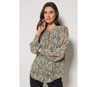 M&Co Women's Snake Print Tie Neck Blouse in Grey | Size: 22 M&Co Grey 22