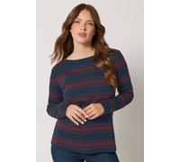 M&Co Women's Stripe Long Sleeve Cotton T-Shirt in Dark Navy | Size: 18