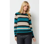 M&Co Women's Stripe Long Sleeve Jumper in Teal | Size: 10-12 M&Co Teal 10-12