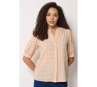 M&Co Women's Stripe Short Puff Sleeve Blouse in Peach | Size: 8