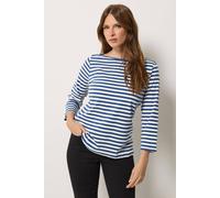 M&Co Women's Stripe Slash Neck Cotton Top in Blue | Size: 18