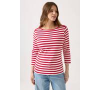 M&Co Women's Stripe Slash Neck Cotton Top in Red | Size: 18