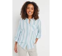 M&Co Womens Stripe Crepe Tab Sleeve Shirt - Women's Blue