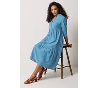M&Co Women's Stripe Tiered Midi Dress in Blue | Size: 12