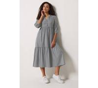 M&Co Women's Stripe Tiered Midi Dress in Grey | Size: 8