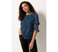 M&Co Women's Swirl Print Frill Sleeve Blouse in Dark Blue | Size: 8 M&Co Dark Blue 8