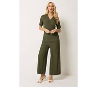 M&Co Women's Textured Top & Trousers Set in Olive | Size: 14 M&Co Olive 14