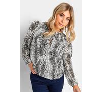 M&Co Womens White Abstract Print Tie Neck Blouse - Women's