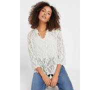 M&Co Womens Tie Neck Crochet Top - Women's White