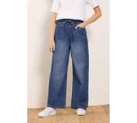 M&Co Women's Tie Waist Wide Leg Jeans in Mid Blue | Size: 10L