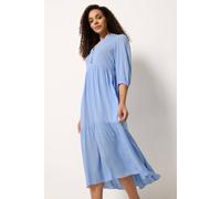 M&Co Women's Tiered Half Placket Maxi Dress in Light Blue | Size: 18