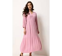 M&Co Women's Tiered Half Placket Maxi Dress in Pink | Size: 16 M&Co Pink 16