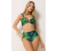 M&Co Women's Tropical Print High Waisted Bikini Briefs in Dark Green | Size: 18