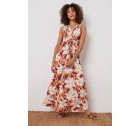 M&Co Women's Tropical Print Knot Front Maxi Dress in Orange | Size: 14 M&Co Orange 14