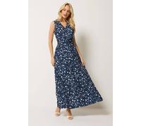 M&Co Blue Polka Dot Twist Front Maxi Dress - Women's