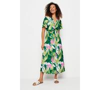 M&Co Womens Tropical Print Twist Front Short Sleeve Dress - Women's Green