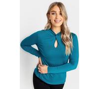 M&Co Women's Twist Neck Keyhole Detail Top in Blue | Size: 18