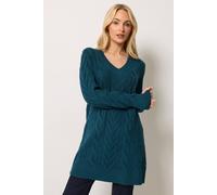 M&Co Women's V-Neck Cable Knit Tunic Jumper in Teal | Size: 10/12