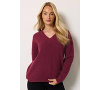 M&Co Women's V-Neck Front Seam Detail Jumper in Dark Red | Size: 18/20