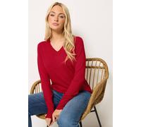 M&Co Women's V-Neck Long Sleeve Jumper in Red | Size: 26-28 M&Co Red 26-28