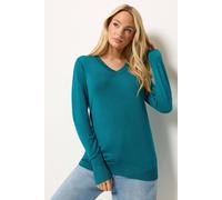 M&Co Women's V-Neck Long Sleeve Jumper in Teal | Size: 26-28 M&Co Teal 26-28