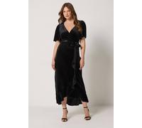 M&Co Women's Velvet Ruffle Wrap Dress in Black | Size: 16