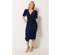 M&Co Women's Velvet Short Sleeve Sequin Wrap Dress in Dark Navy | Size: 18