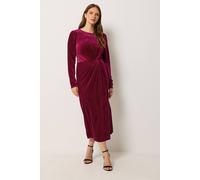 M&Co Women's Velvet Side Twist Maxi Dress in Dark Red | Size: 14