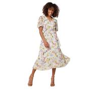 M&Co Womens White Floral Print Wrap Midi Dress - Women's