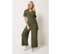 M&Co Women's Wide Leg Cropped Trousers in Olive | Size: 16 M&Co Olive 16