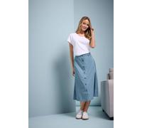 M&Co Women's Woven Button Through Midi Skirt in Light Blue | Size: 12