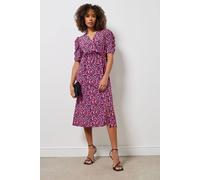 M&Co Ditsy Floral Print Wrap Ruched Sleeve Dress - Women's Black