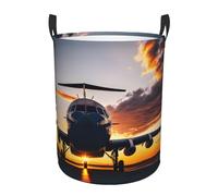 M Collapsible Laundry Hamper Round Aircraft Plane at Sunset Print Storage