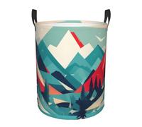 M Collapsible Round Travel Mountain Scenery Print Laundry Hamper