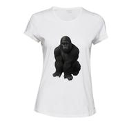 (M) Cool Gorilla Animal Jungle Design Gym Workout White Ladies Women T Shirt Tee Top
