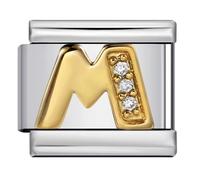 M Crystal 18k Letter Initial Name Tag Alphabet Personalised Birthday Silver Italian 9mm Link Stainless Steel Bracelet Charm Compatible With Nomination