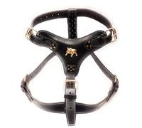 M&D Black Extra Large Heavy Duty Leather Dog Harness with English Bulldog Badge only for Fully Grown English Bulldogs (Brass Fittings)