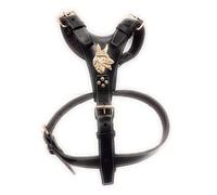 M&D Black Extra Large Leather Dog Harness with German Shepherd/Husky Head Motif and Brass Fittings