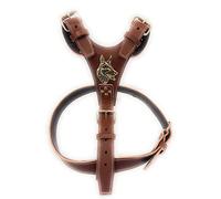 M&D Brown Extra Large Leather Dog Harness with German Shepherd/Husky Head Motif and Brass Fittings