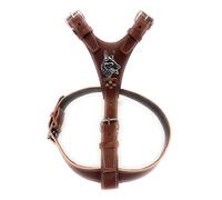 M&D Brown Extra Large Leather Dog Harness with German Shepherd/Husky Head Motif and Silver Fittings