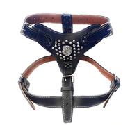 M&D Extra Large Heavy Duty Black Leather Dog Harness with Studded Design and American Bulldog Head Motif