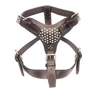 M&D Extra Large Heavy Duty Chocolate Brown Leather Dog Harness Studded Design Perfectly fits American Bulldog, Fully Grown Staffordshire, Rottweiler, Cane Corso and more…