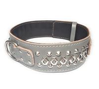 M&D Heavy Duty Grey Leather Dog Collar with Studded Design any Large and Big Dog Breeds (XL Size 30"- 35")